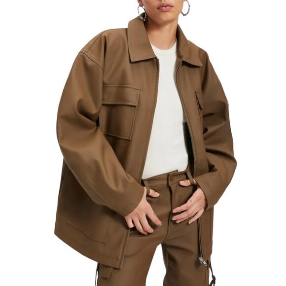GOOD AMERICAN Oversized Rubber Chore Jacket in Fog - Picture 1 of 7